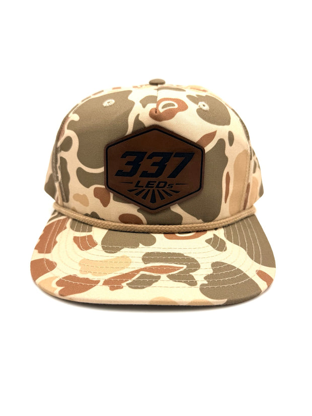 Camouflage hat with brown 337 LEDs patch