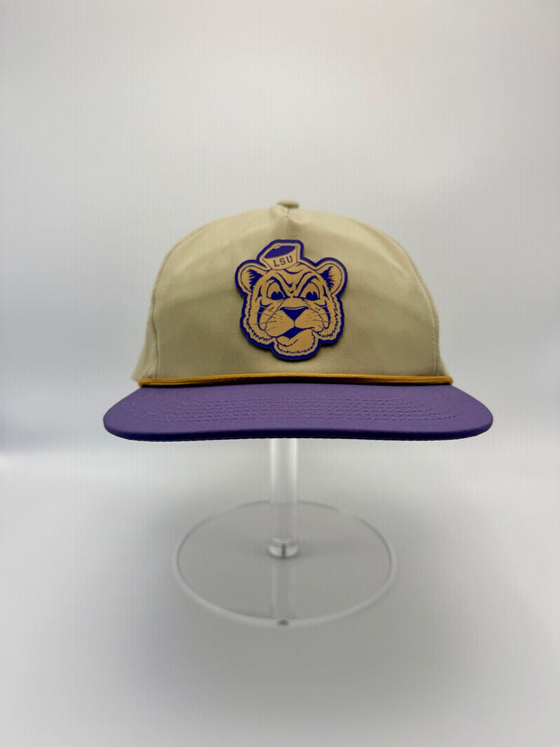 Cream and purple hat with tiger patch