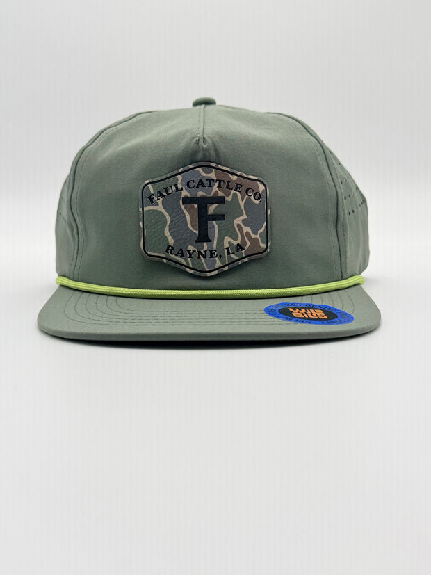 Sage hat with Faul Cattle Co camouflage patch
