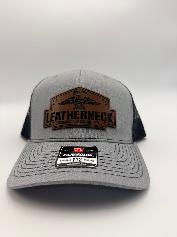 Gray Richardson hat with Leatherneck Construction and Consulting patch